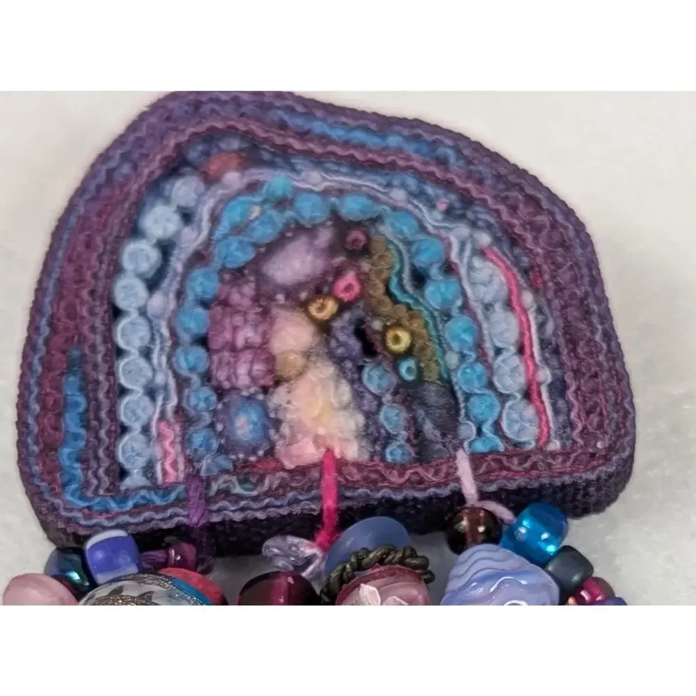 Handmade Fiber Art Pin Brooch - Mixed Media & Art beads- Juried Gallery Piece